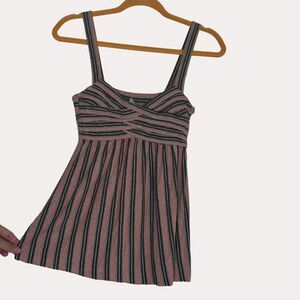 Bailey 44 Knit Swing Top Blouse Fit & Flare Striped Gray Pink XS bv